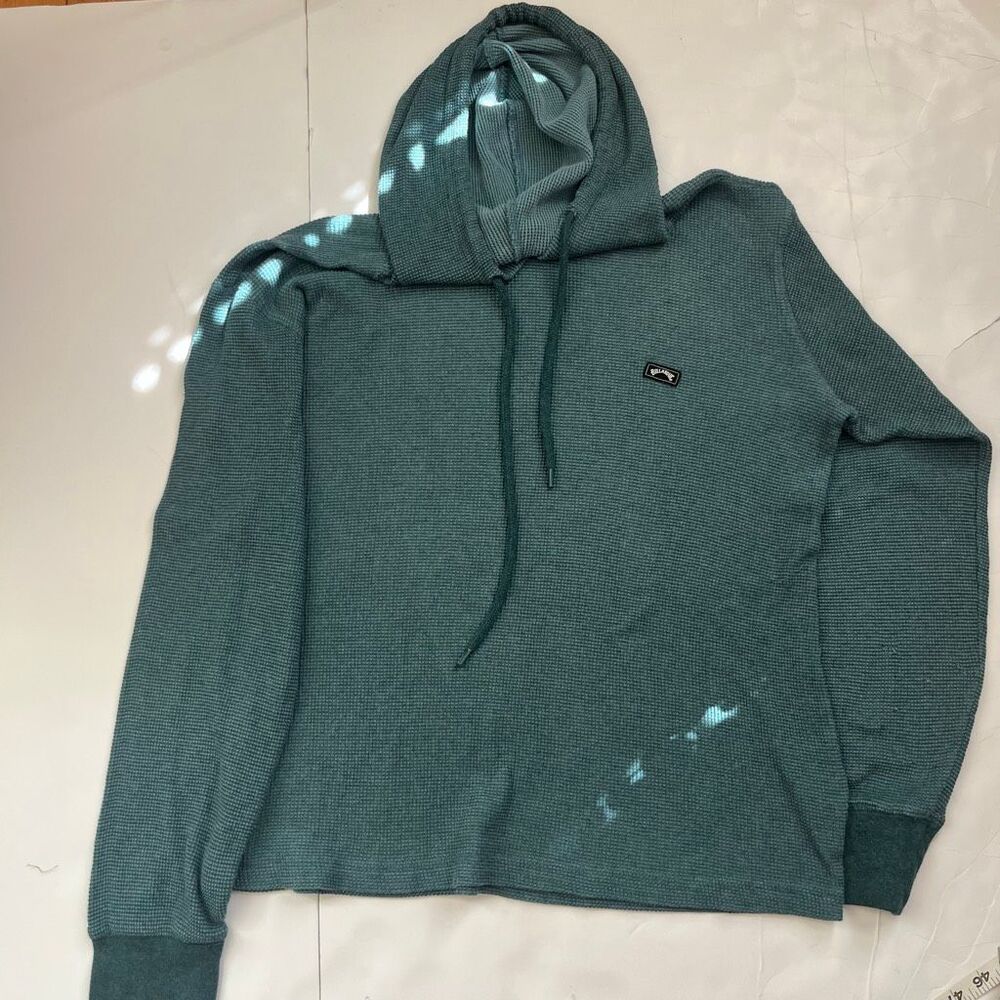 Billabong Men's Thermal Waffle Knit Pullover Cotton Blend Hoodie Green Small